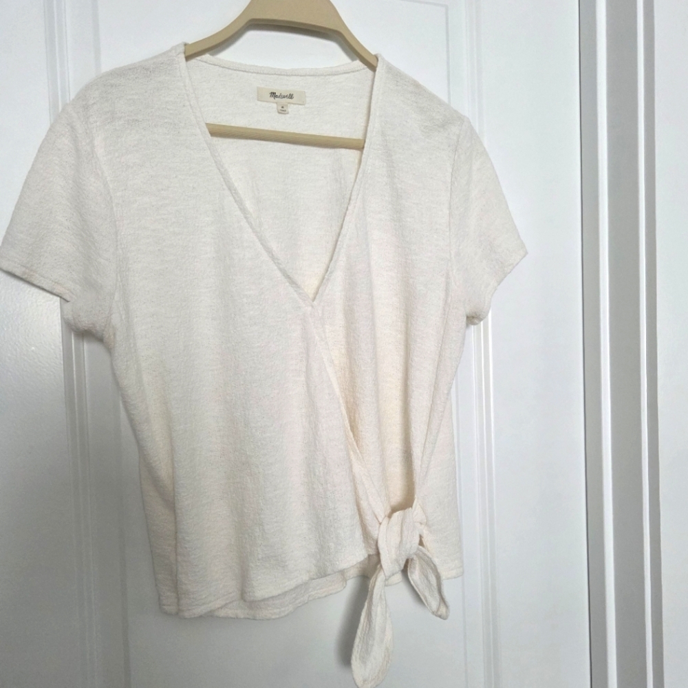 Madewell TeXTURE&THREAD Cream Faux Wrap Knit Top